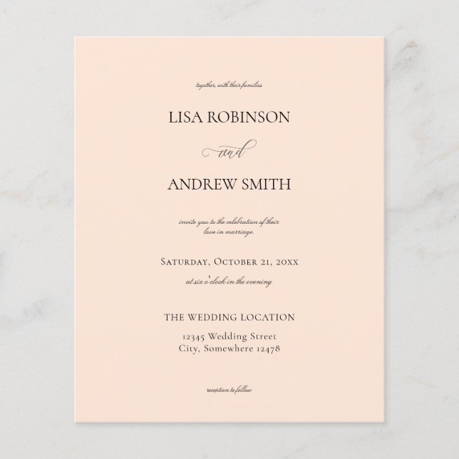 Budget Blush Pink Peach Kalligrafy Wedding Flyer (Vorne)