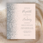 Budget Blush Pink Silver Glitzer Hochzeit Einladun<br><div class="desc">Die links Kulisse dieser eleganten,  modernen Hochzeitseinladung besticht durch eine silberne Imitat-Glitzer-Grenze. Der anpassbare Text kombiniert graue Handschrift,  Copperplate und kursiv Schriftart auf einem rot-rosa Hintergrund. Auf der Rückseite ist ein passendes Schwarz-Silber-Design.</div>
