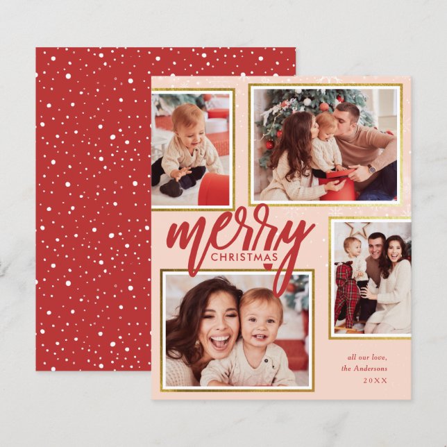 Budget Blush & Red Frohe Weihnachten 4 Foto Collag (Vorne/Hinten)