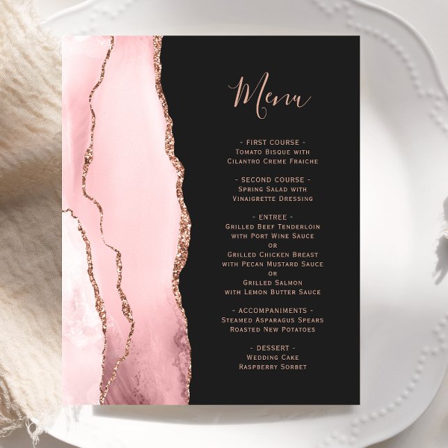 Budget Blush Rose Gold Agate Dark Wedding Menu (Von Creator hochgeladen)