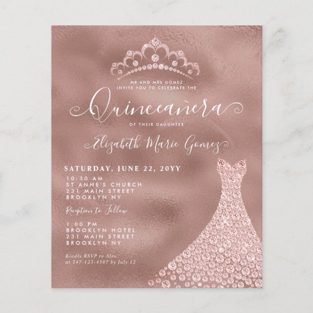 Budget Blush Rosen Gold Diamond Tiara Quinceanera (Vorderseite)