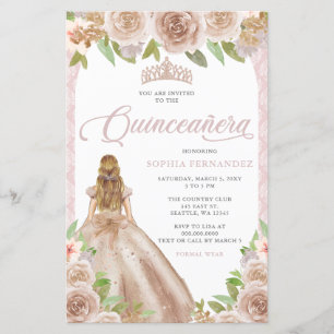 Budget Blush Rosen Gold Princess Tiara Quinceañera