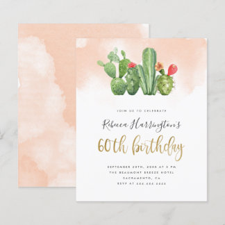 Budget Blush Wasserfarbe & Kaktus 60. Geburtstag