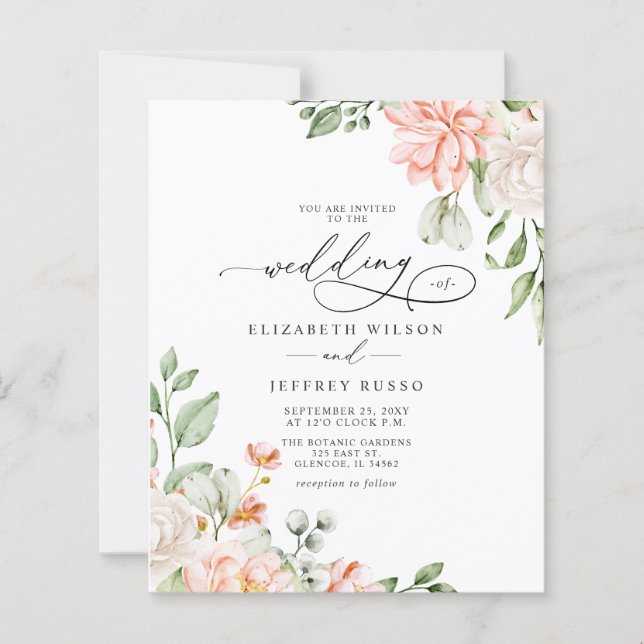 Budget Blush White Floral Wedding Invitations (Vorderseite)
