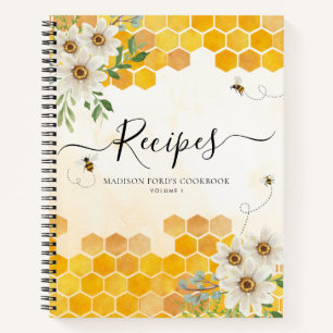 Budget-Blüten-Honigwaben-Hummel-Gelb-Rezept Notizbuch