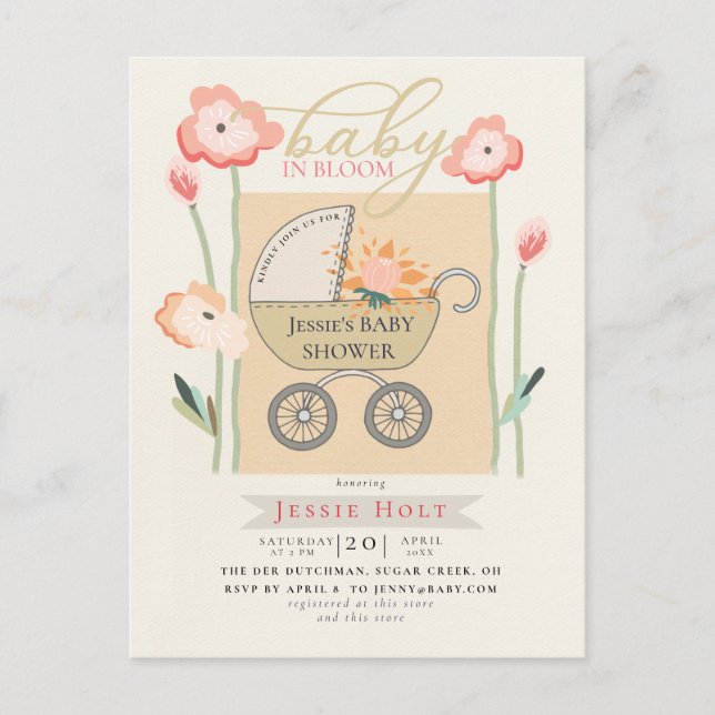 Budget Boho Baby Buggy Dusche Postkarte (Vorderseite)