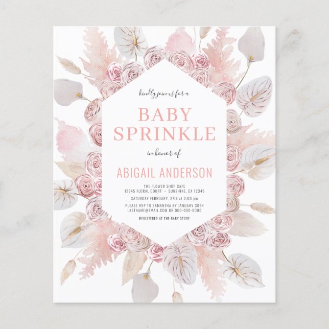 Budget Boho Baby Sprinkle Blush Pink Einladung Flyer (Vorne)