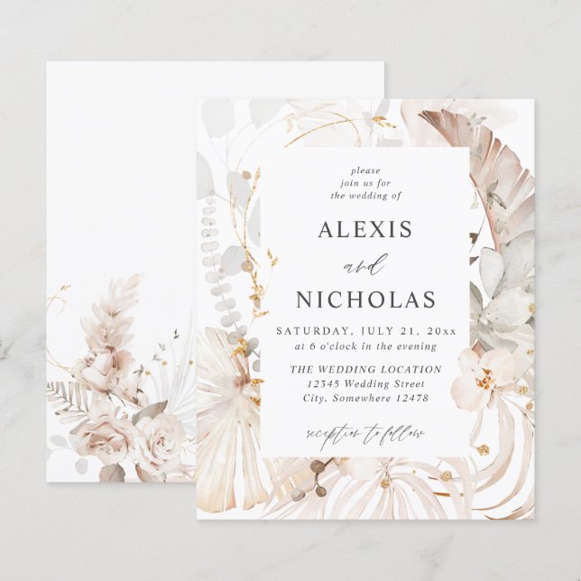 Budget Boho Beach Tropical Beige Floral Wedding (Vorne/Hinten)