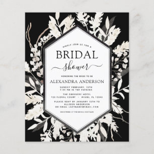 Budget Boho Beige Schwarze Botanische Brautparty Flyer
