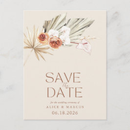Budget Boho Bloral Wedding rettet das Datum Ankündigungspostkarte