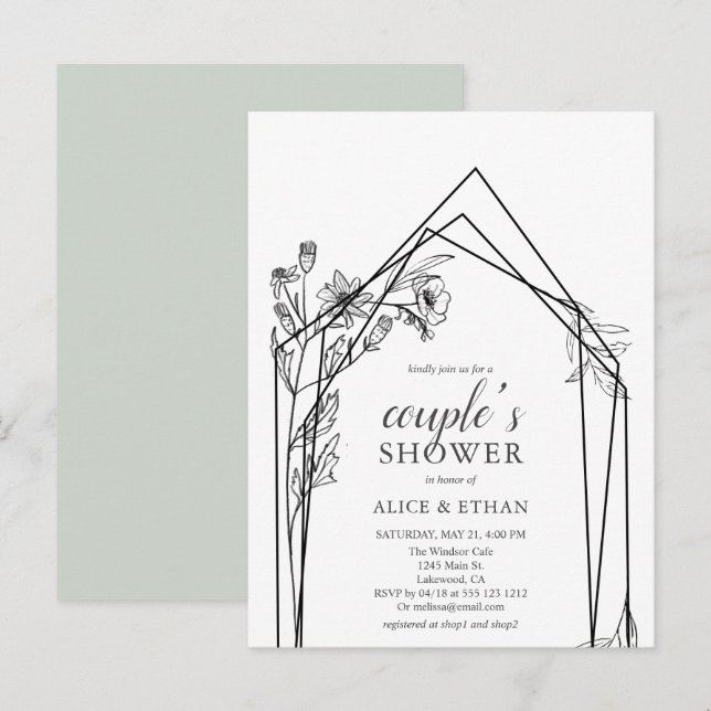 Budget Boho Blume Geometric Couple Dusche Invita Einladungspostkarte (Vorne/Hinten)