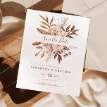 Budget Boho Blume Hochzeit im Herbst Save the Date<br><div class="desc">Modernes Boho Stil Budget Speichern Sie die Dattelkarten mit Aquarellfarben-Blume und Herbstlauben in Erdtönen wie Rostbraun,  Bronzeorange und Terrakotta. Perfekte Wahl für Herbsthochzeiten.</div>