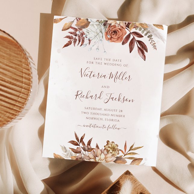 Budget Boho Blume Hochzeit im Herbst Save the Date (Von Creator hochgeladen)