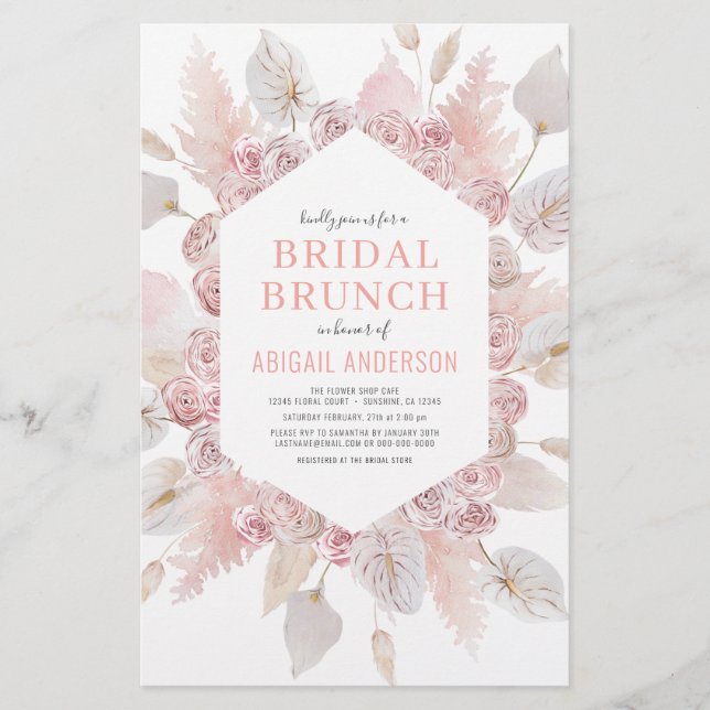 Budget Boho Blush Pink Bridal Brunch Einladung Fl. Flyer (Vorne)