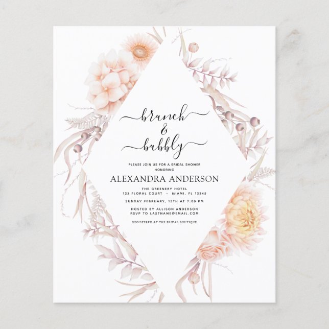 Budget Boho Brunch & Bubbly Brautparty Flyer (Vorne)