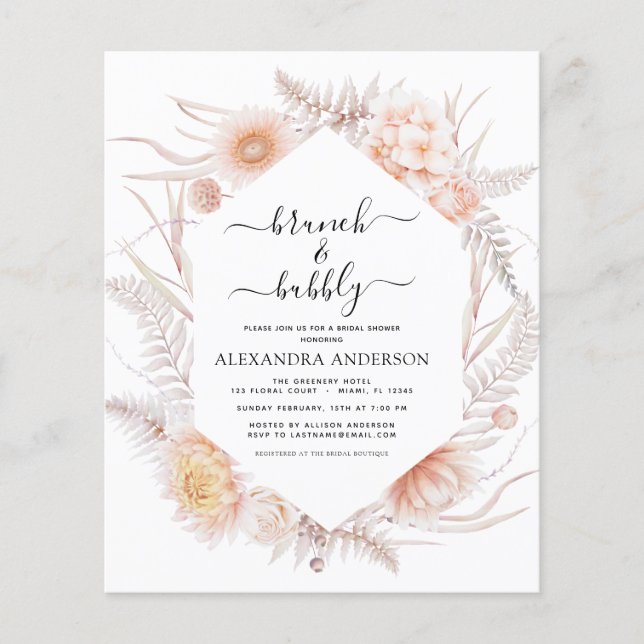 Budget Boho Brunch & Bubbly Brautparty Flyer (Vorne)