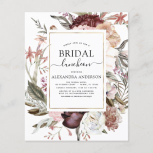 Budget Boho Burgundy Brautparty Luncheon Flyer