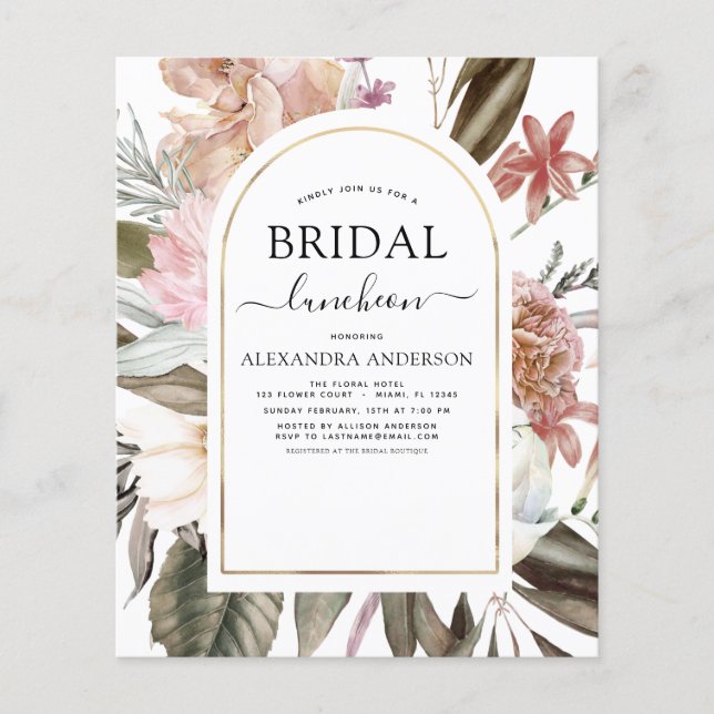 Budget Boho Burgundy Brautparty Luncheon Flyer (Vorne)