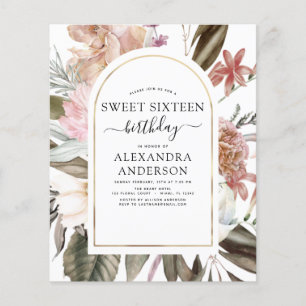 Budget Boho Burgundy Sweet 16 Geburtstag Einladung Flyer
