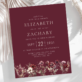 Budget Boho Burgundy Wildblumen Hochzeitseinladung