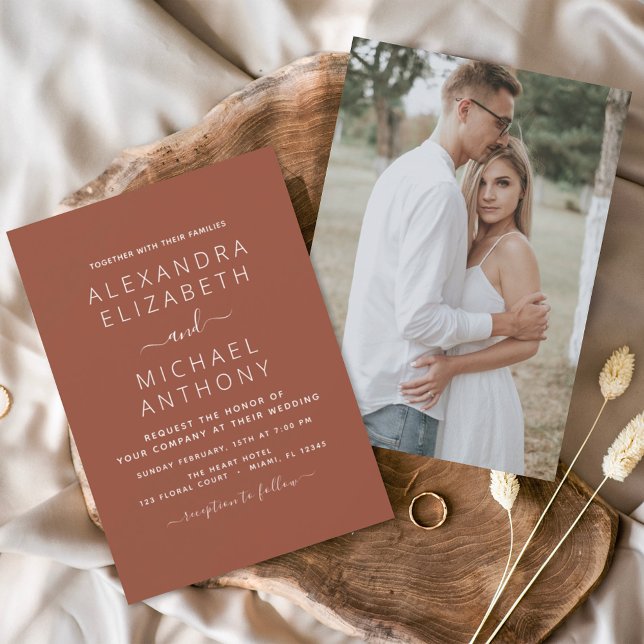 Budget Boho Burnt Orange Foto Hochzeit Einladung (Von Creator hochgeladen)
