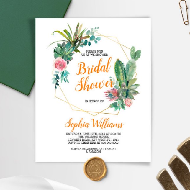 Budget Boho Cactus Bridal Dusche Einladung (Von Creator hochgeladen)