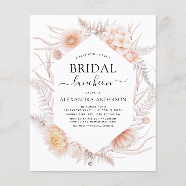 Budget Boho Chic Bridal Luncheon Dusty Pink Wüste Flyer (Vorne)
