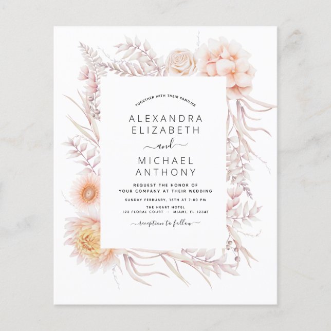 Budget Boho Chic Dusty Pink Wüste Wedding Flyer (Vorne)