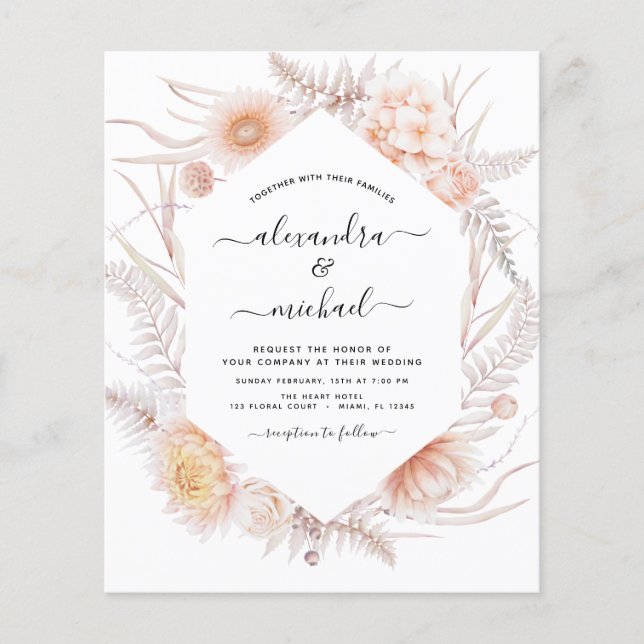 Budget Boho Chic Dusty Pink Wüste Wedding Flyer (Vorne)