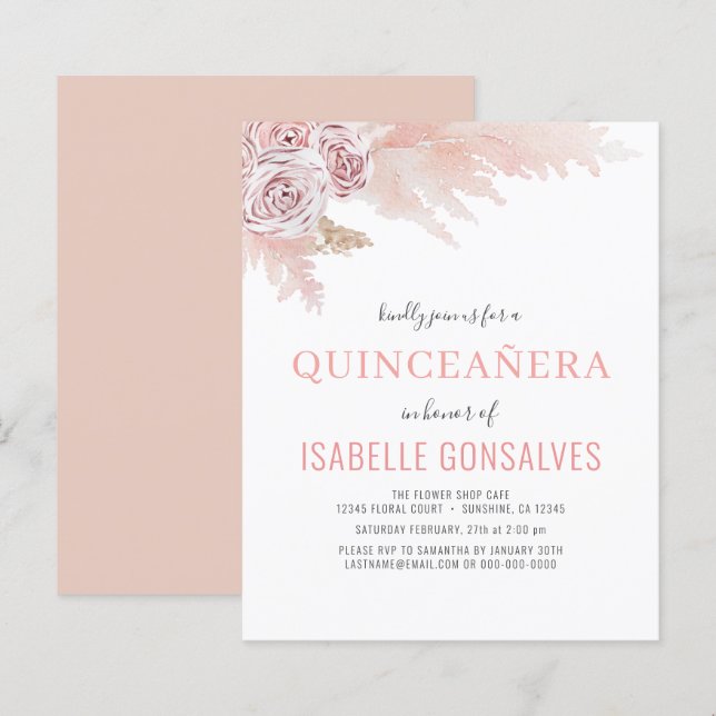 Budget Boho Chic QUINCEAÑERA Party Einladung (Vorne/Hinten)