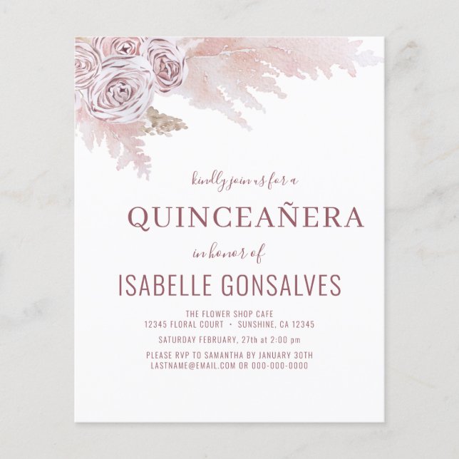 Budget Boho Chic QUINCEAÑERA Party Einladung Flyer (Vorne)