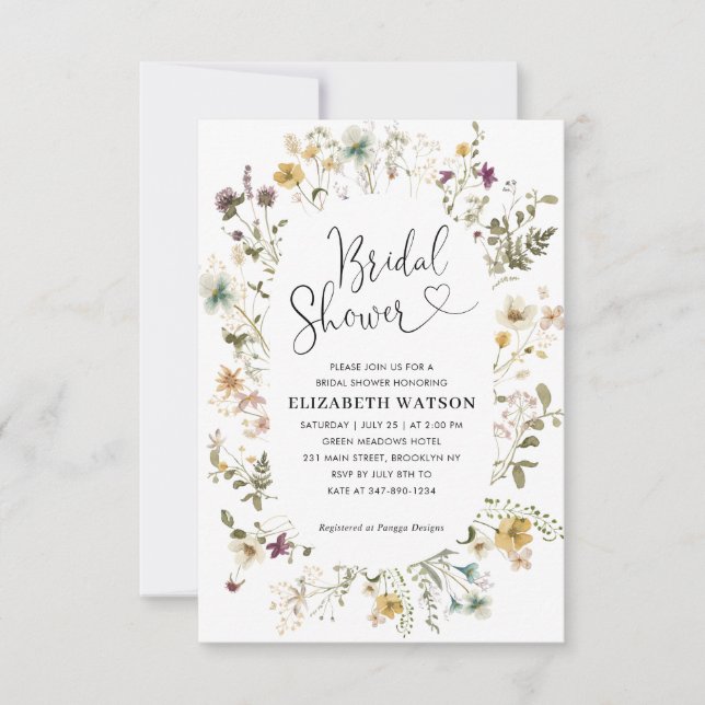 Budget Boho Chic Wildblume Floral Brautparty Mitteilungskarte (Vorderseite)