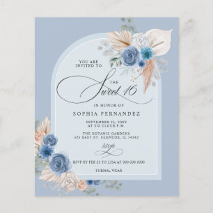 Budget Boho Dusty Blue Pampas Sweet 16 Einladung