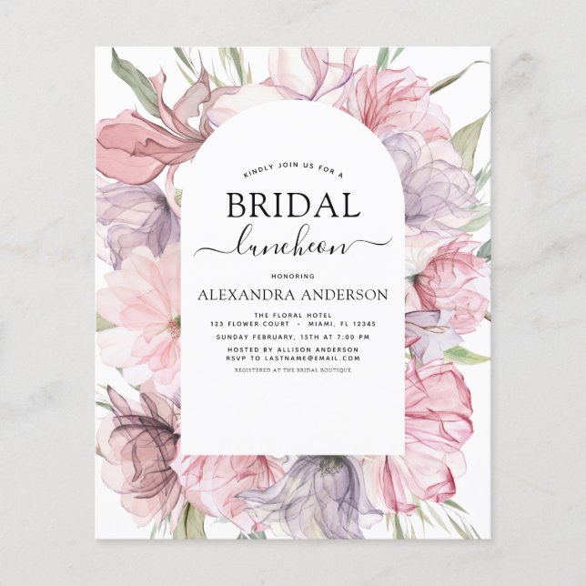 Budget Boho Dusty Lila Brautparty Luncheon Flyer (Vorne)