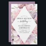 Budget Boho Dusty Lila Sweet 16 Birthday Floral<br><div class="desc">Das Budget Boho Dusty Pink und Lila florale botanische Vegetation Watercolor Spring oder Summer 16 . Geburtstag Birthday Party Celebration Invitations - beinhaltet schöne und elegante Schrift Typografie mit modernen botanischen Blume und Grün für die besondere Sweet 16 Birthday Party.</div>