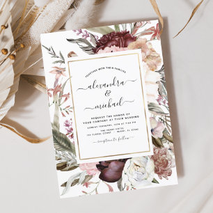 Budget Boho Dusty Pink Burgundy Einladung Hochzeit