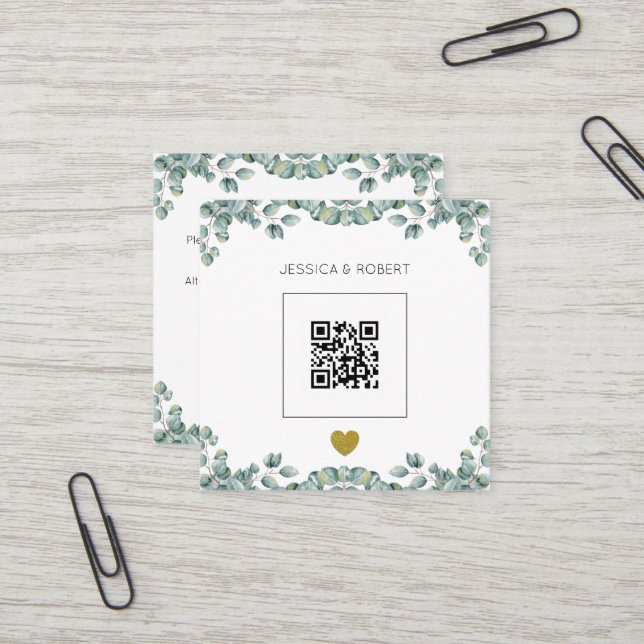 Budget Boho Eucalyptus QR Code Einladung Hochzeits (Vorderseite/Rückseite Beispiel)