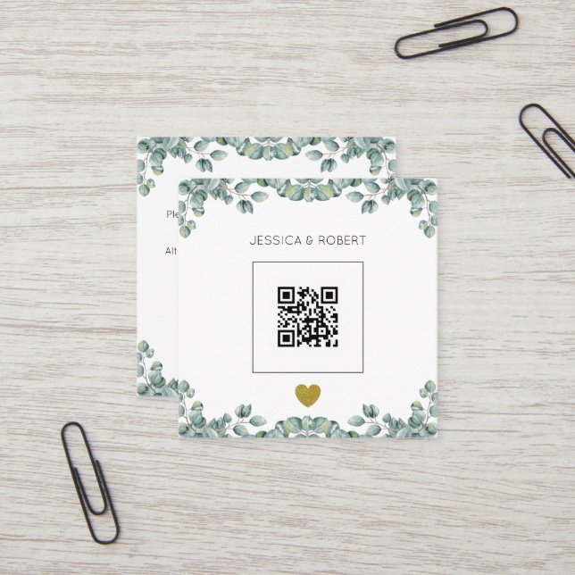 Budget Boho Eucalyptus QR Code Faire-part de maria (Devant/Arrière en situation)