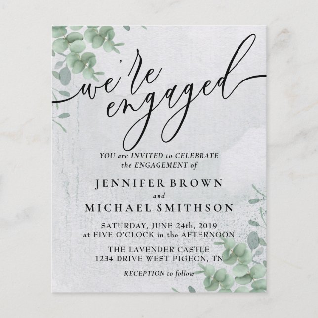 Budget Boho Eucalyptus Signature Verlobt Flyer (Vorne)