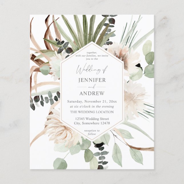Budget Boho Eukalyptus Palm Leaf & Floral Wedding  Flyer (Vorne)