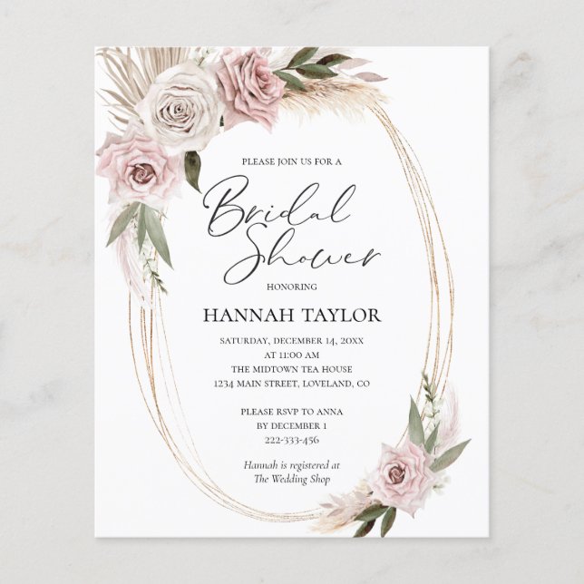 Budget Boho Floral Brautparty Einladung (Vorderseite)