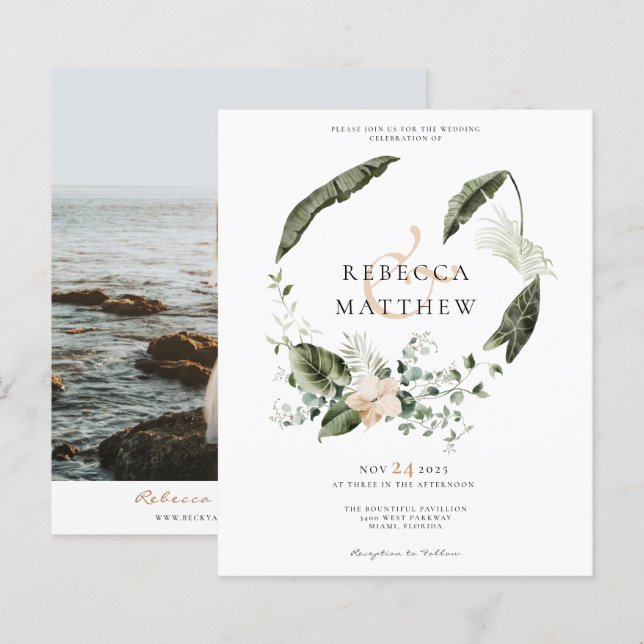 Budget Boho Floral Greenerity Wedding Foto Einladu (Vorne/Hinten)