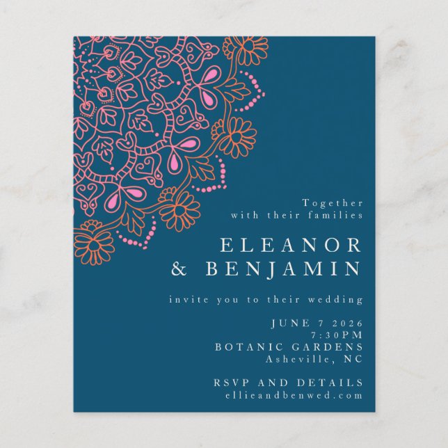  Budget Boho Floral Mandala Aquamarin Blue Wedding (Vorderseite)