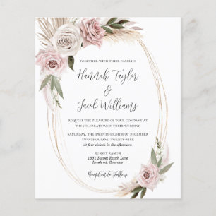 Budget Boho Floral Pampas Grass Wedding Einladung
