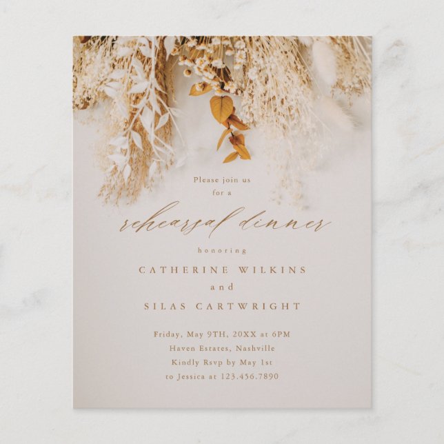 Budget Boho Floral Probe Dinner Einladung (Vorderseite)