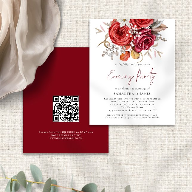 Budget Boho Florals QR Code Wedding Abend Party (Front and back view)