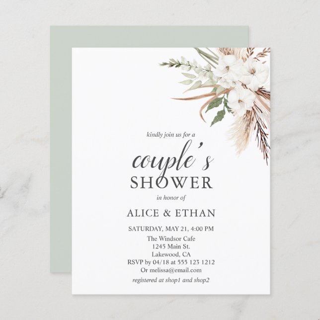 Budget Boho Greenery Pampa Grass Couples Dusche (Vorne/Hinten)