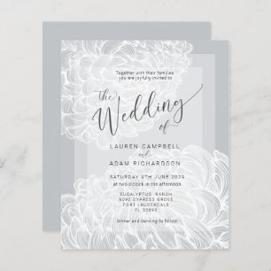 Budget Boho Grey & White Floral Wedding Einladung