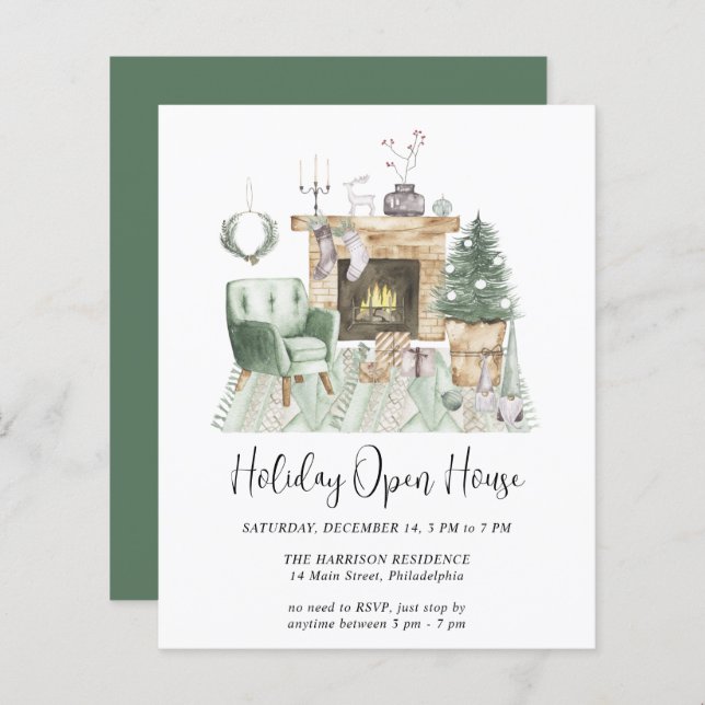 Budget Boho Holiday Open House Einladung (Vorne/Hinten)
