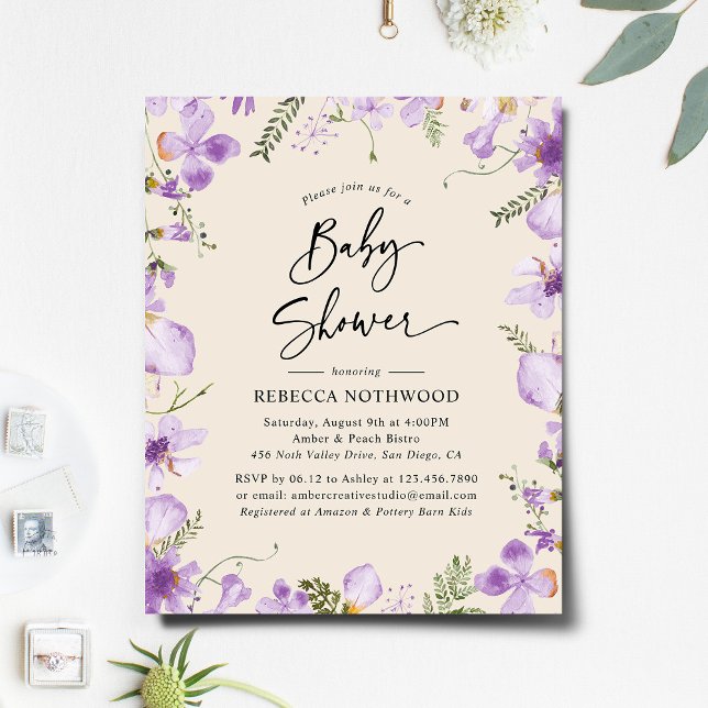 Budget Boho Lilac Florals Kinderdusche Einladung (Von Creator hochgeladen)